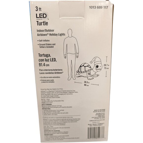 3 Ft Turtle LED Christmas Inflatable Lights Up Coastal Tropical Beach Party NEW - Picture 2 of 2